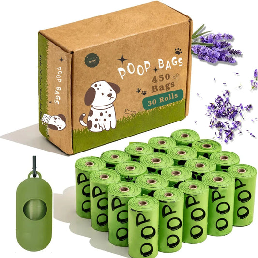 Epi biodegradável sacos de cocô de cachorro lavanda perfumado sacos de cocô de animais de estimação com suporte extra grosso à prova de vazamento sacos de cocô de cachorro com dispensador